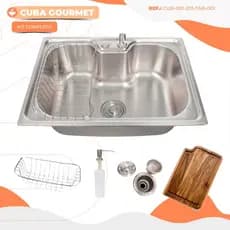 Cuba Gourmet Aço Inox 60x42cm Cozinha Com Dispenser 500ml Escorredor Tábua De Corte