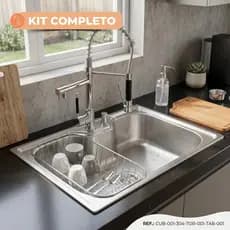 Kit Cuba Gourmet Cozinha Aço Inox 304 Pia Completa Torneira Tábua Luxo