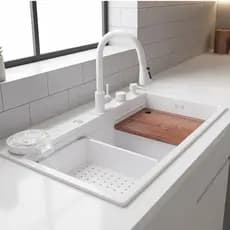 Cuba Gourmet Cozinha Premium Branca  Aço Inox 304 Torneira Cascata Lavador Copos Luxo