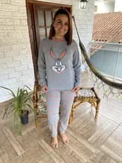 Pijama Pernalonga Estampado Pijama Longo De Inverno Manga E Calça Comprida Feminino Confortável