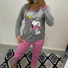 Pijama Snoopy Estampado Feminino De Frio Pijama De Inverno Calça e Manga Cumprida