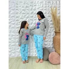 Pijama Stitch Infantil Longo Mãe e Filha De Inverno Calça Manga Cumprida