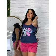 Baby Doll Stitch Azul Alcinha Verão Short Doll Feminino Adulto
