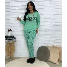 Conjunto Pijama Manga Longa Calça Comprida Inverno Frio Dormir Confortável Feminino