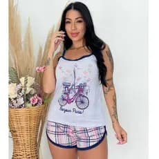 Conjunto Baby Doll Short Blusa Alcinha Estampado Confortável Dormir Verão