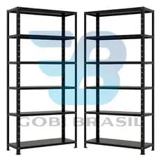 Estante / Armario De Aço 90cm 6 Bandejas Galvanizada Preto Suporta 180kg