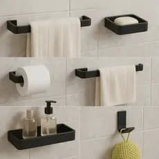 Kit Acessórios Para Banheiro Preto Fosco 6 Peças Stander