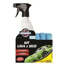 KIT LAVA AUTOS A SECO 500ML RODABRILL GRÁTIS 3 PANOS DE MICROFIBRA 30CM X 30CM