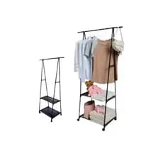 Cabideiro Arara de Metal para Roupas com 2 Prateleiras e Rodinha - Art House