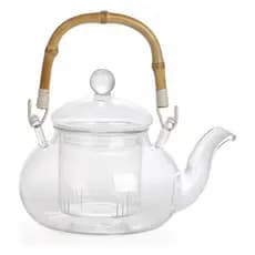 Chaleira De Vidro Para Chá 600ml Com Infusor Vai ao Fogo Borossilicato Alça de Bambu