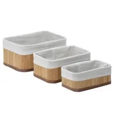 Conjunto 3 Cestas Retangulares Bambu Com Pano Decorativo