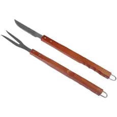 Kit Churrasco Inox 2 Peças Cabo Madeira Grande Faca Garfo Churrasco Profissional Bel