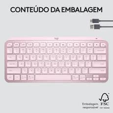 Teclado Sem Fio Logitech MX Keys Mini Rosa Bluetooth e USB Recarregável