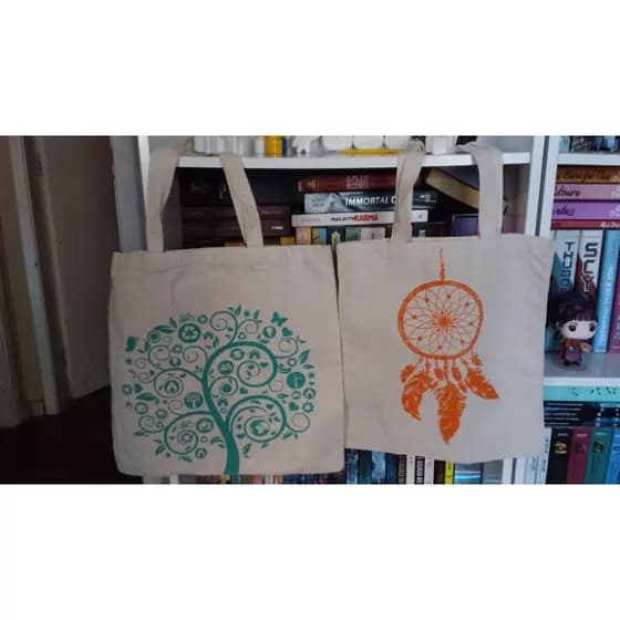Sacola 100% algodão kit com 2 sacolas ecológicas 100% algodão com estampas exclusivas filtro dos sonhos e  árvore