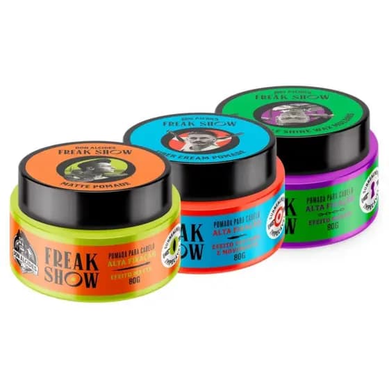 Kit Pomadas 80g para Cabelo Don Alcides Freak Show - Pasta Matte + Pomada Fiber + Pomada Water