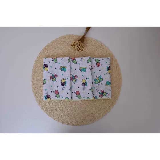 kit com 3 fraldinhas de boca estampada com bichinhos abelhinha  ,fralda de tecido duplo 100% algodão