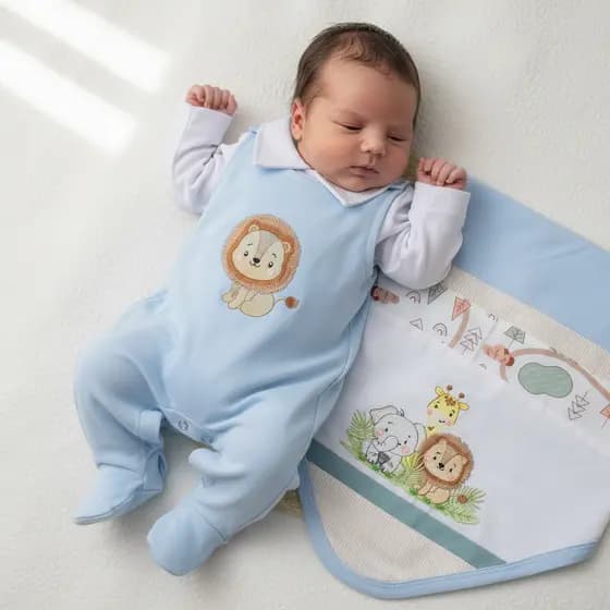 Kit Saída de Maternidade Mundo Safari - 5 Peças em Malha 100% Algodão