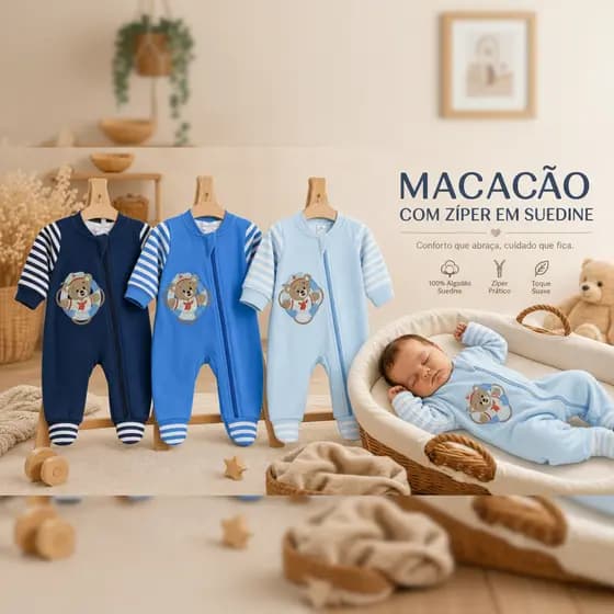 MACACÃO MARINHEIRO MANGA LONGA EM MALHA DUPLA COM ZÌPER CONFORTO E ESTILO PARA O SEU BEBÊ