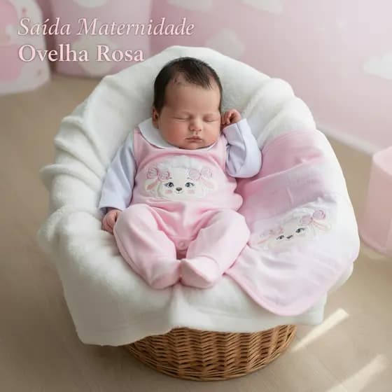 SAÍDA MATERNIDADE OVELHA ROSA MANGA LONGA MALHA 100% ALGODÃO CONFORTO E DELICADEZA PARA SUA PRINCESA!