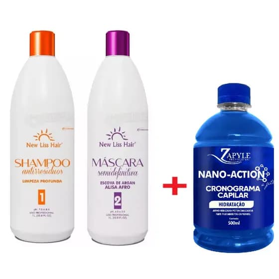 Kit Escova Semi Definitiva New Liss Hair + Nano tecnologia Hidratação 500ml