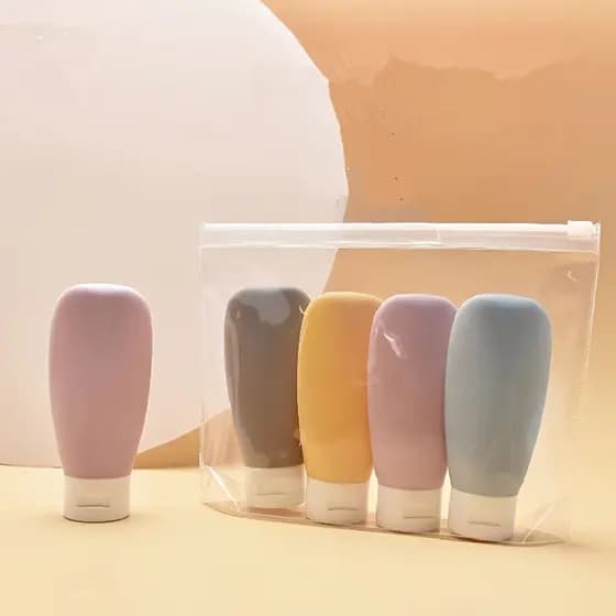 Garrafas de aperto à prova de vazamento 4 peças para artigos de higiene pessoal de viagem-Recipientes cosméticos recarregáveis para champô, condicionador, loção e lavagem corporal