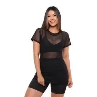 Kit 3 Blusas Femininas Tule POLIAMIDA de COMPRESSÃO Transparente Preta – Estilo, Leveza e Conforto