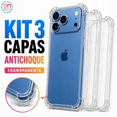 Kit 3 Capas Transparentes Antichoque TPU Flexível iPhone 17 16 15 14 13 12 11 XR Pro Max Plus Air