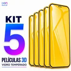 KIT 5 Películas 3D Vidro Temperado iPhone 11 12 13 14 15 16 Pro Max Full Cover 9H