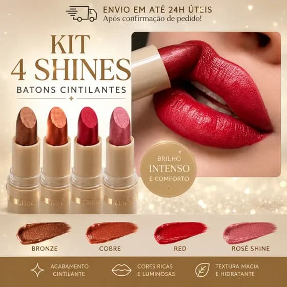 Kit com 4 Batons Bala Bastão Mahav Cintilante Dia a Dia Shine
