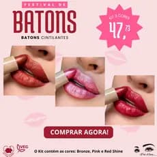 Kit 3 Batons Cintilantes Mahav Red Pink e Bronze