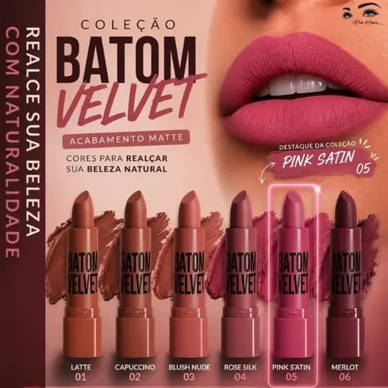 Batom Matte Bastão Pink 21 Velvet Confortável Pigmentado e Longa Duração