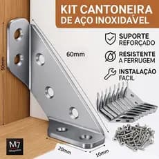 Conector de Canto Cantoneira Aço Inoxidável Junção de Canto P/ Móveis, Armários C/ Parafusos