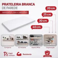Prateleira Lisa Branca / Preto MDF - MDP 1.5 cm Espessura Largura 20 - 25 - 30 - 40 cm