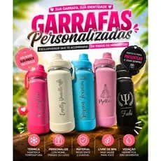 Garrafa Inox 350ml, 600ml, 750ml, 800ml - Leve E Prática Personalizada - Logo e Nome