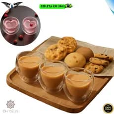 Kit Copo Coração Borossilicato Vidro Parede Dupla Isolamento Térmico Café Chás Sucos 80ml Festas