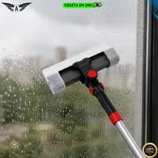Limpa Vidros 2 em 1 Mop Microfibra Base Ajustável Cabo Extensível 1,5m Limpeza De Janelas Altas