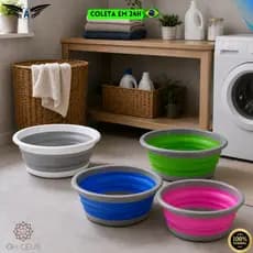 Bacia Dobrável 9,5 Litros Balde Retrátil Bompack Multiuso Silicone Resistente Portátil Lavanderia