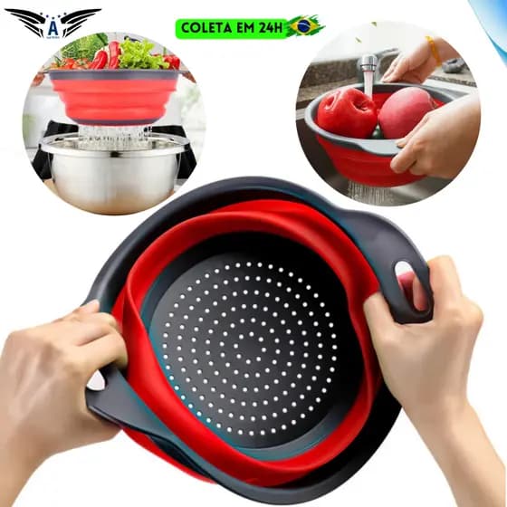 Escorredor Silicone Dobrável Retrátil Redondo Ou Quadrado 1 Ou 2 Unidades Portátil Lavável