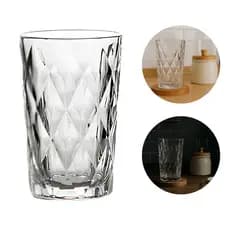 Jogo 6 Copos Diamond Vidro 400ml Textura Diamante Conjunto Transparente Base Rígida Elegante Luxo