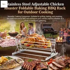 Torrador De Frango Ajustável Em Aço Inoxidável , Rack Dobrável Para Churrasco Cozinhar Ao Ar Livre