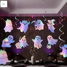 Papel Holográfico Halloween Pendurado Fantasma Redemoinho-Decorações 8 Peças Pingentes De Teto Giratórios De 360 Graus P
