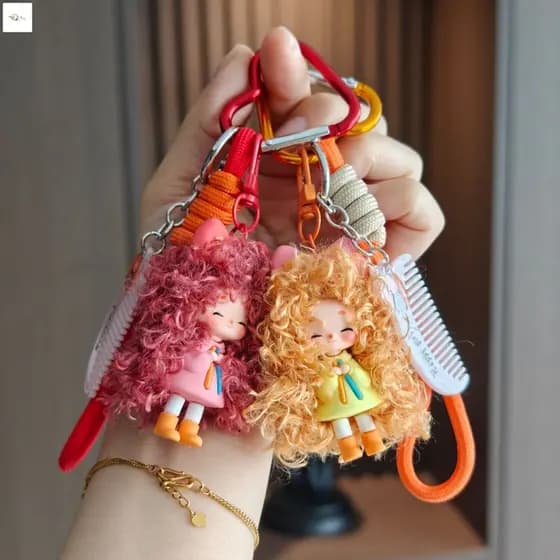 Chaveiro Afro Girl-Pingente De Boneca De Desenho Animado Fofo Para Bolsa Escolar Ou Chaves De Carro