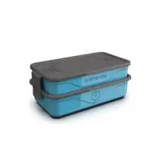 Marmita Dupla Fit C/ Garfo E Faca Inox Azul 1,3 L Unitermi