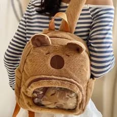 Mochila Pélúcia Pequena Capivara Infantil Juvenil Menino Menina Escola Passeio