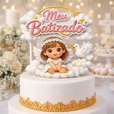 Topo de bolo Personalizado Batizado Menina e Menino Topper PLaquinha para Cake Anjo