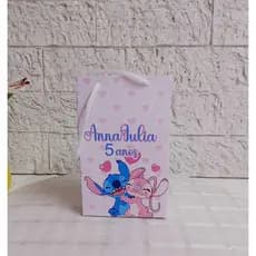 Kit Sacolinha Personalizada Lilo e Angel Pegue e Monte Sacola Lembrancinha de Aniversario Infantil