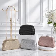 Bolsa Clutch Feminina Luxo Strass Brilho Metalizada Bolsa de Festa Elegante para Casamento, Formatura e Eventos com Alça