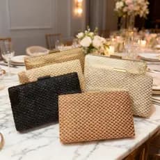 Bolsa Clutch Luxuosa de Palha Bolsa de Mão para Festas e Jantares