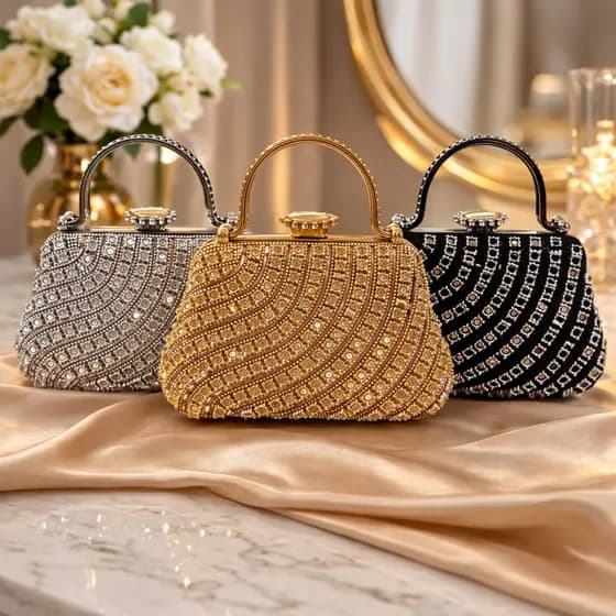 Bolsa Clutch Feminina de Luxo com Pedrarias de Festa Elegante com Alça de Mão e Metal-Casamento, Formatura e Eventos