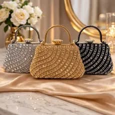 Bolsa Clutch Feminina de Luxo com Pedrarias de Festa Elegante com Alça de Mão e Metal-Casamento, Formatura e Eventos